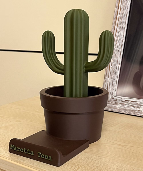 Custom 3D printed cactus-shaped phone holder for desk use